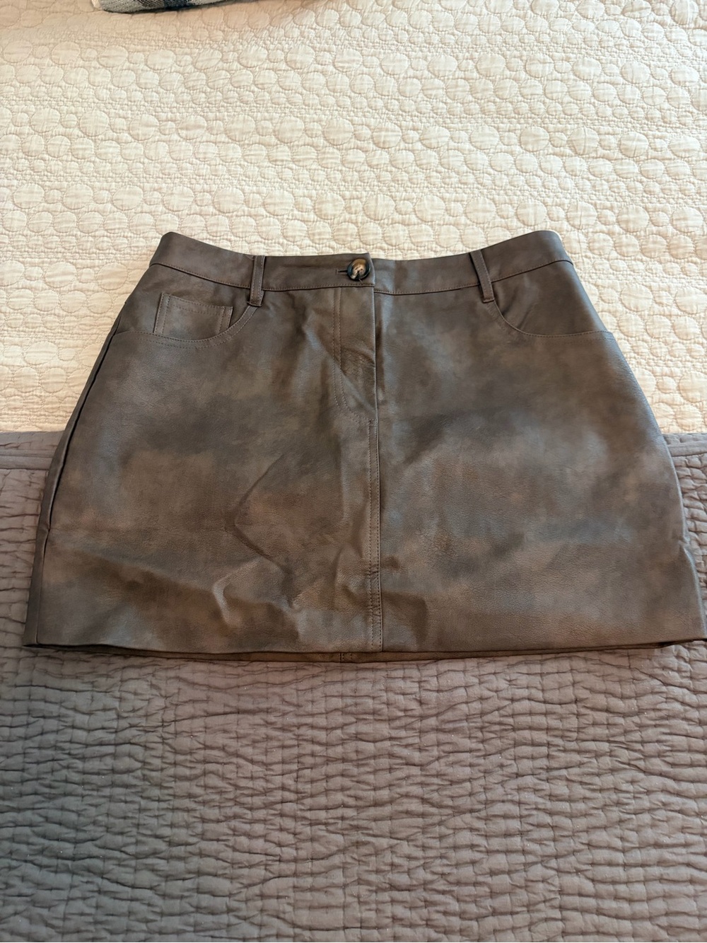 vestique Taupe Faux Leather Mini Skirt